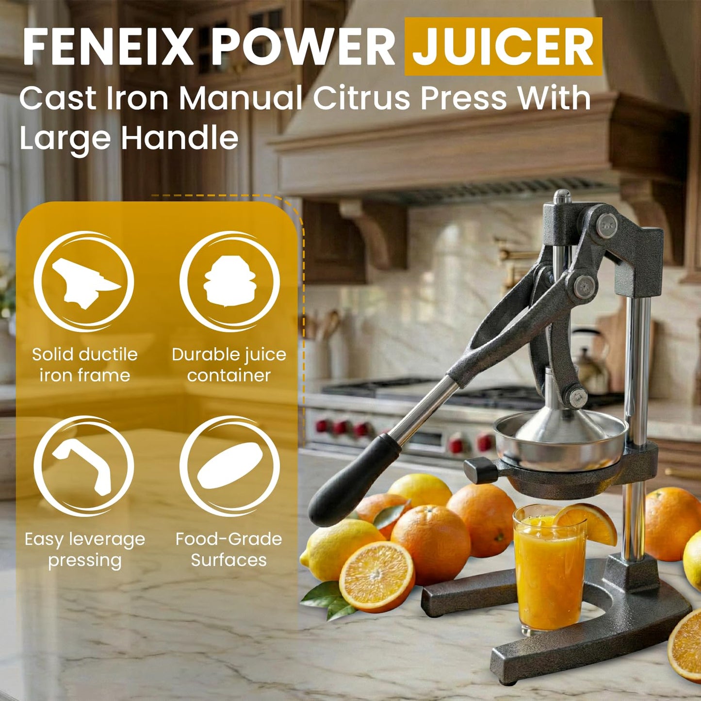 FENEIX Heavy-Duty Cast Iron Manual Citrus Juicer - Gray - product image 6