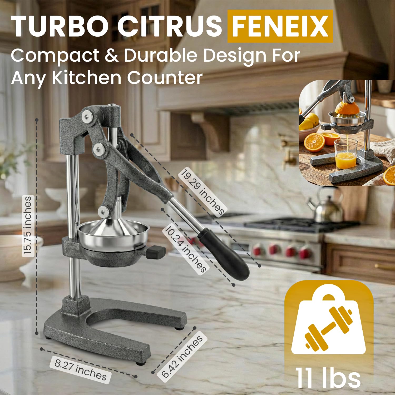 FENEIX Heavy-Duty Cast Iron Manual Citrus Juicer - Gray - product image 2