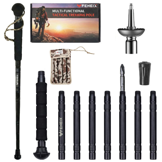 FENEIX 8-Section Collapsible Aluminum Hiking Stick - Round EVA Handle