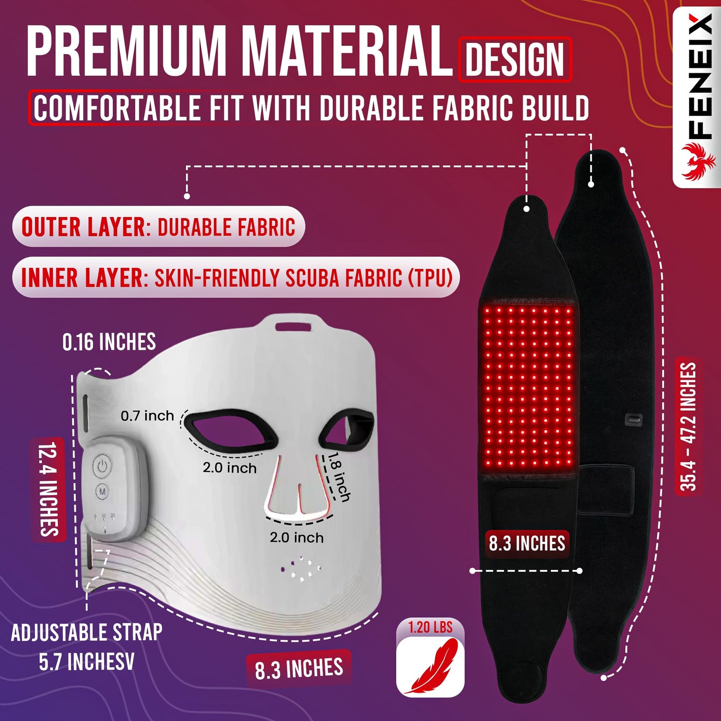 FENEIX 2-in-1 Red Light Therapy Face Mask & Body Belt - White - product image 2