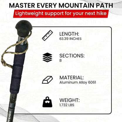 FENEIX 8-Section Collapsible Aluminum Hiking Stick - Round EVA Handle - product image 5