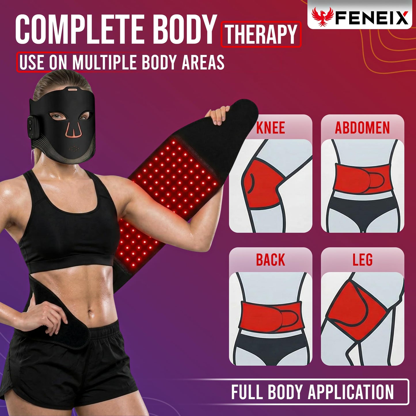 FENEIX 2-in-1 Red Light Therapy Face Mask & Body Belt - Black - product image 5