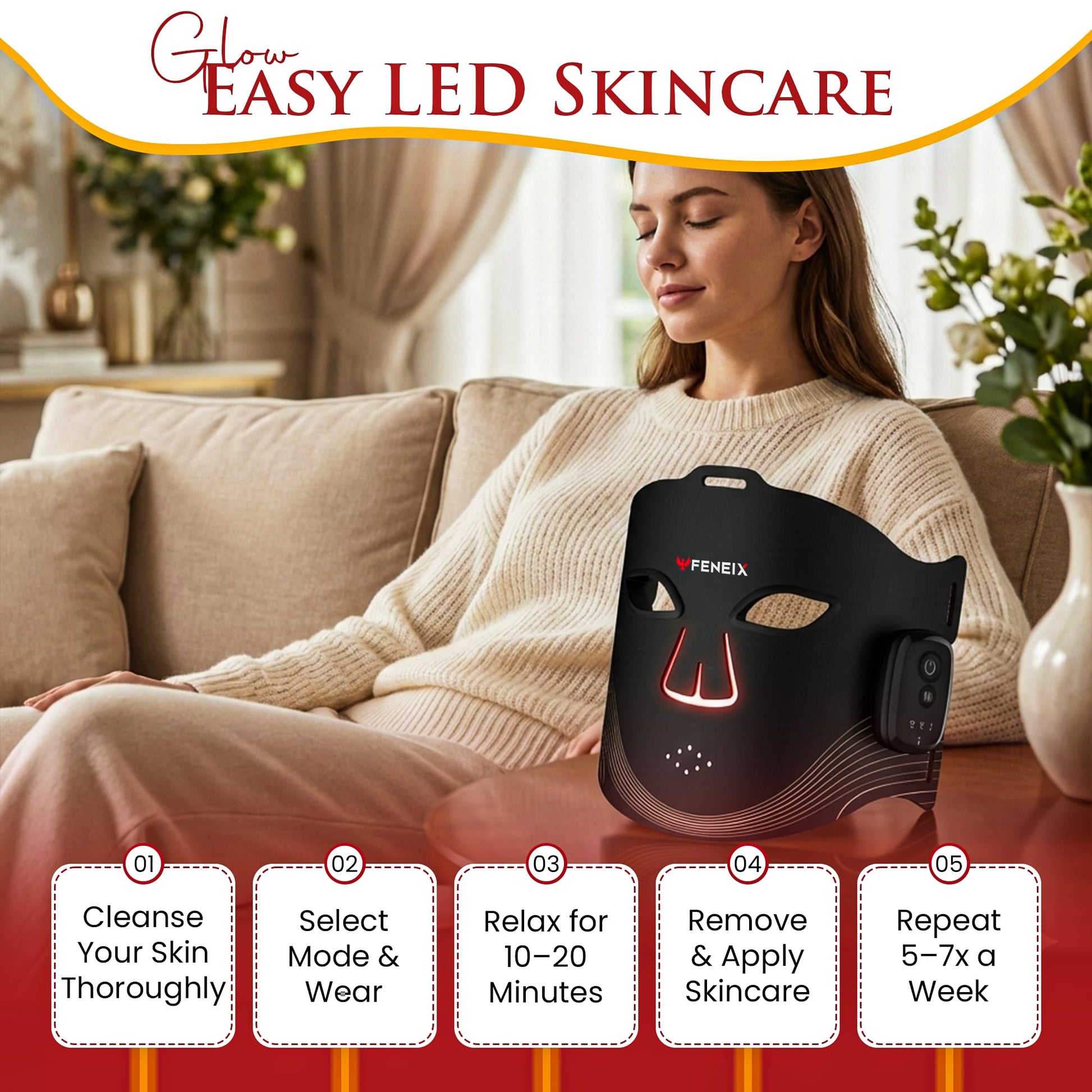 FENEIX Cordless LED Red Light Therapy Face Mask - Black - product image 5
