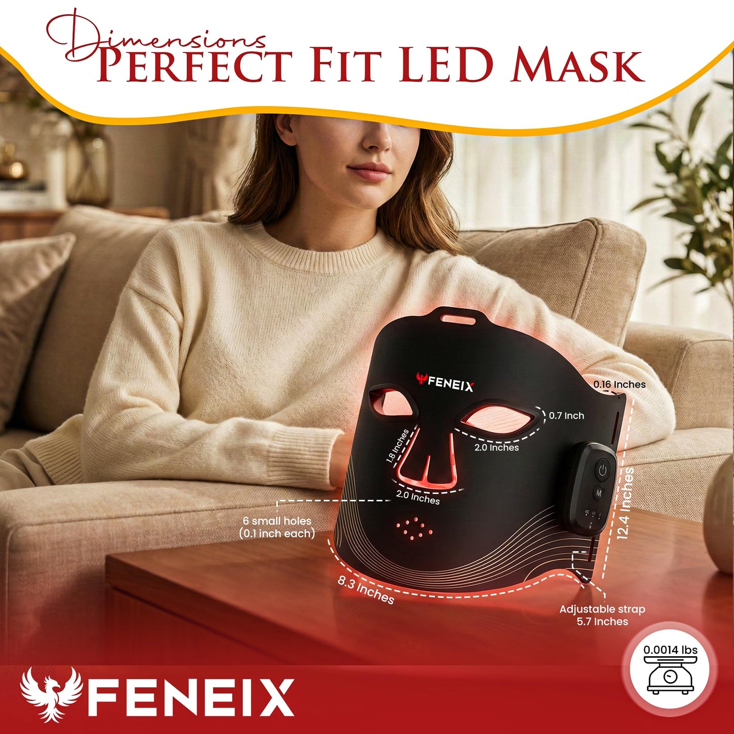 FENEIX Cordless LED Red Light Therapy Face Mask - Black - product image 2