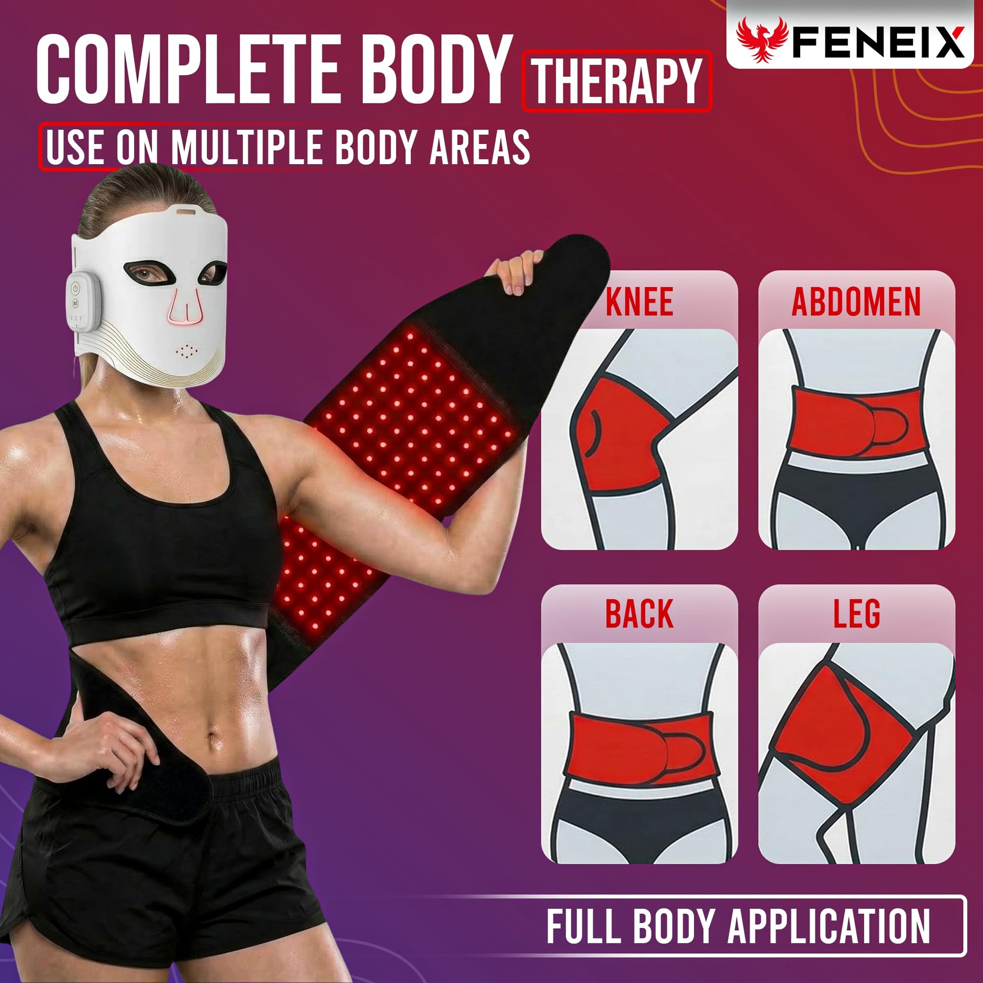 FENEIX 2-in-1 Red Light Therapy Face Mask & Body Belt - White - product image 5